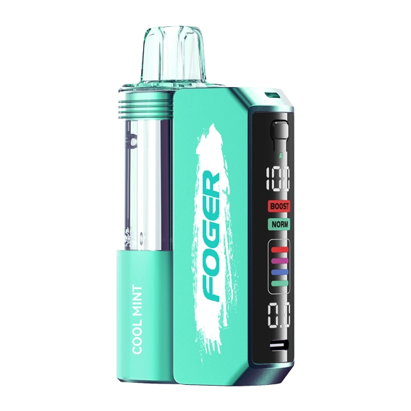 A sleek clear disposable cape device on a white background, showing transparent e-liquid tank, alt: clear disposable capes device