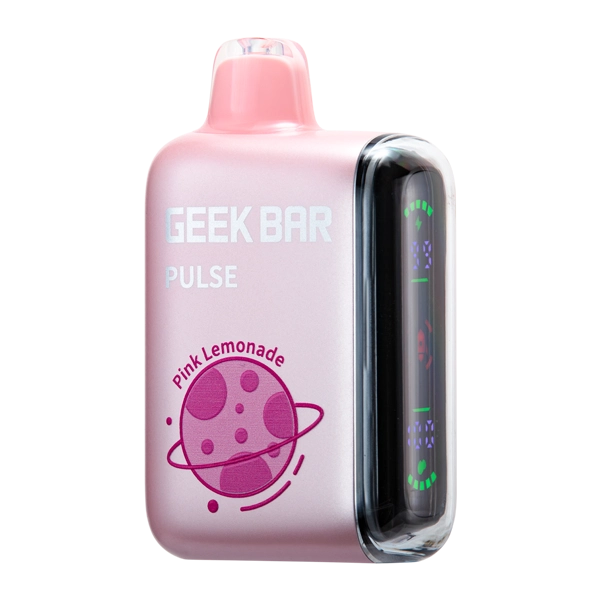 pink lemonade minty OS Geek Bar Pulse 15k device with vibrant yellow and pink gradient design