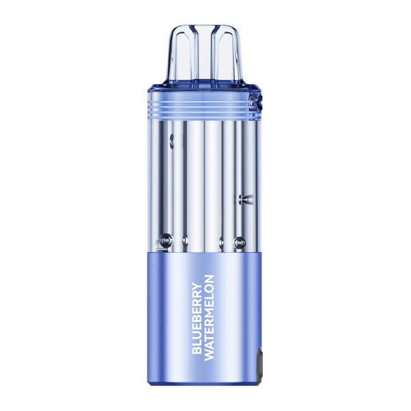 Close-up shot of the blue rancher b pop foger device showing its sleek design and flavor labeling on the side